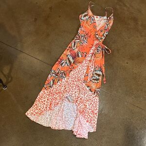 ❌❌SOLD❌❌NEW FARM Rio Floral & Animal Print Orange Wrap Maxi Dress - S